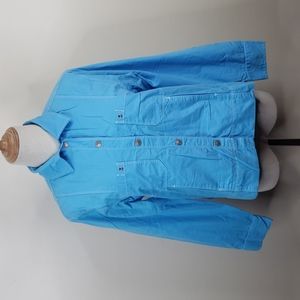 Fresh Produce Blue Long Sleeve Top Womens  Snap Shirt